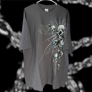 Y2k Vintage Tennessee River Men's Gray Skull wings bone grunge mma 2xl rock tee